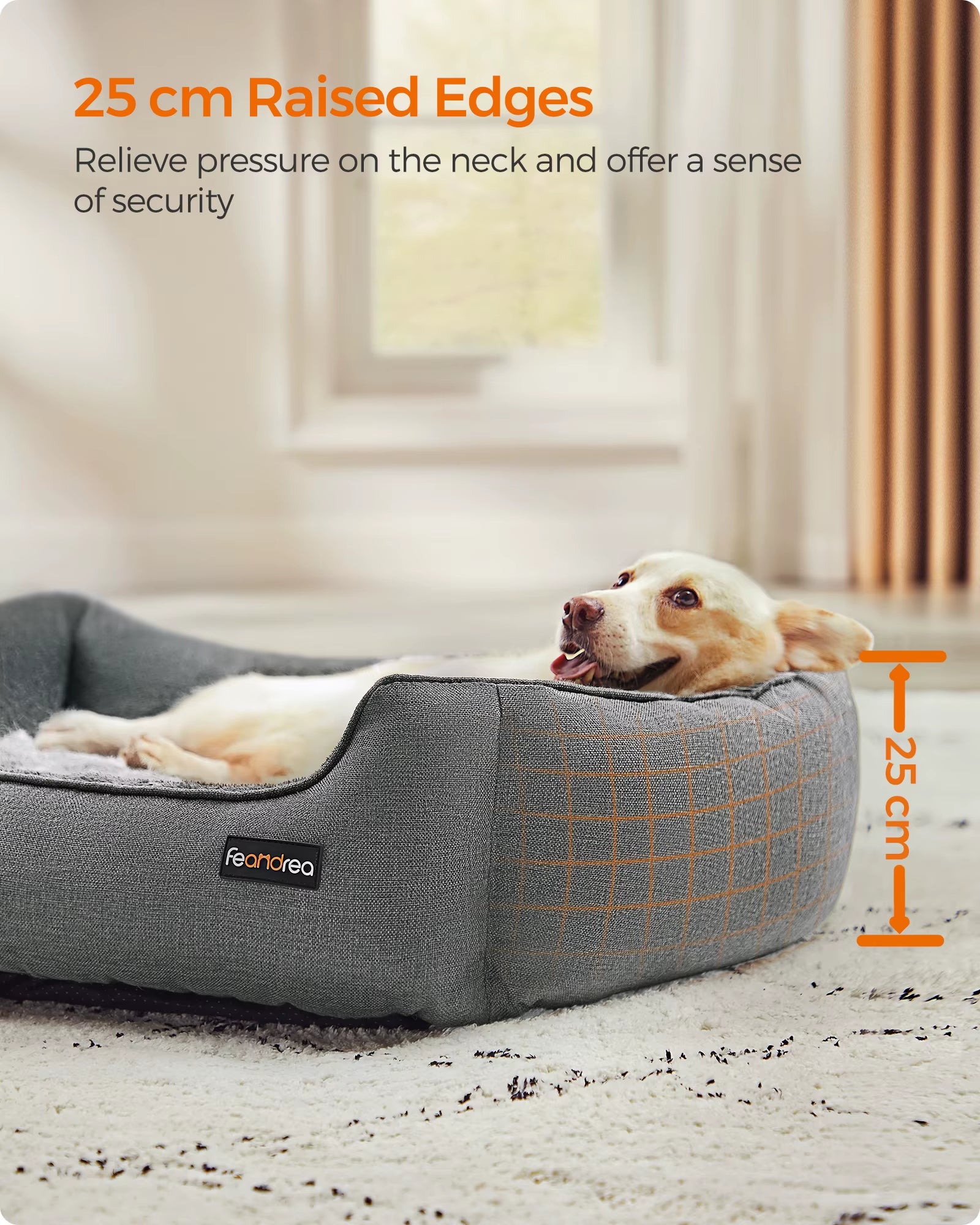 Dog Bed, Linen-Look Pet Bed, Dog Sofa Bed with Raised Edges, Non-Slip Bottom, Removable Washable Cover, 90 X 75 X 25