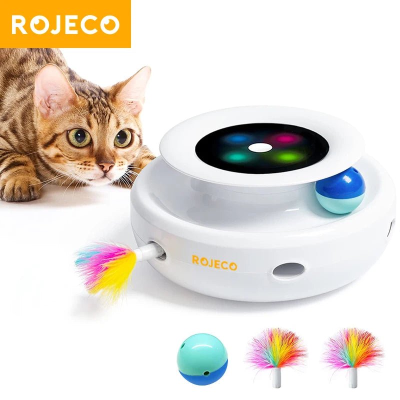 2 in 1 Smart Cat Toys Automatic Feather Fun Ball Toy Set for Cat Dog 5 Modes Electronic Interactive Pet Toy Accessories - Michka