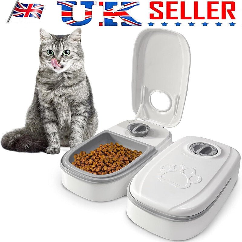 2Pcs Automatic Cat Feeder Electronic Timed Dry & Wet Pet Dog Food Dispenser UK - Michka
