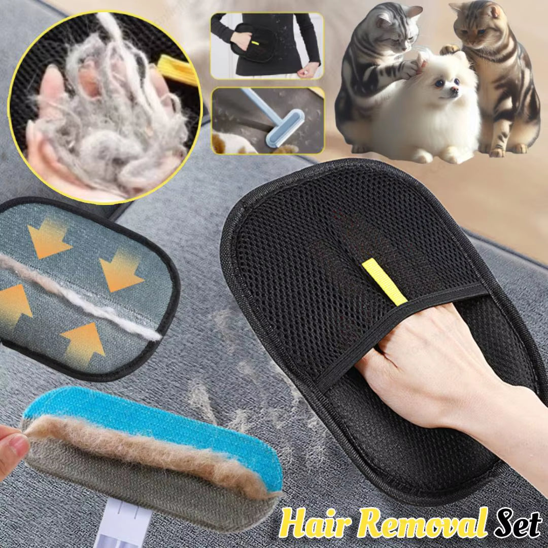 Pet Hair Removal Tool Set Reusable Static Removal Gloves, Double-Sided Grooming Gloves for Pets Removes Pet Fur Hair for Carpets