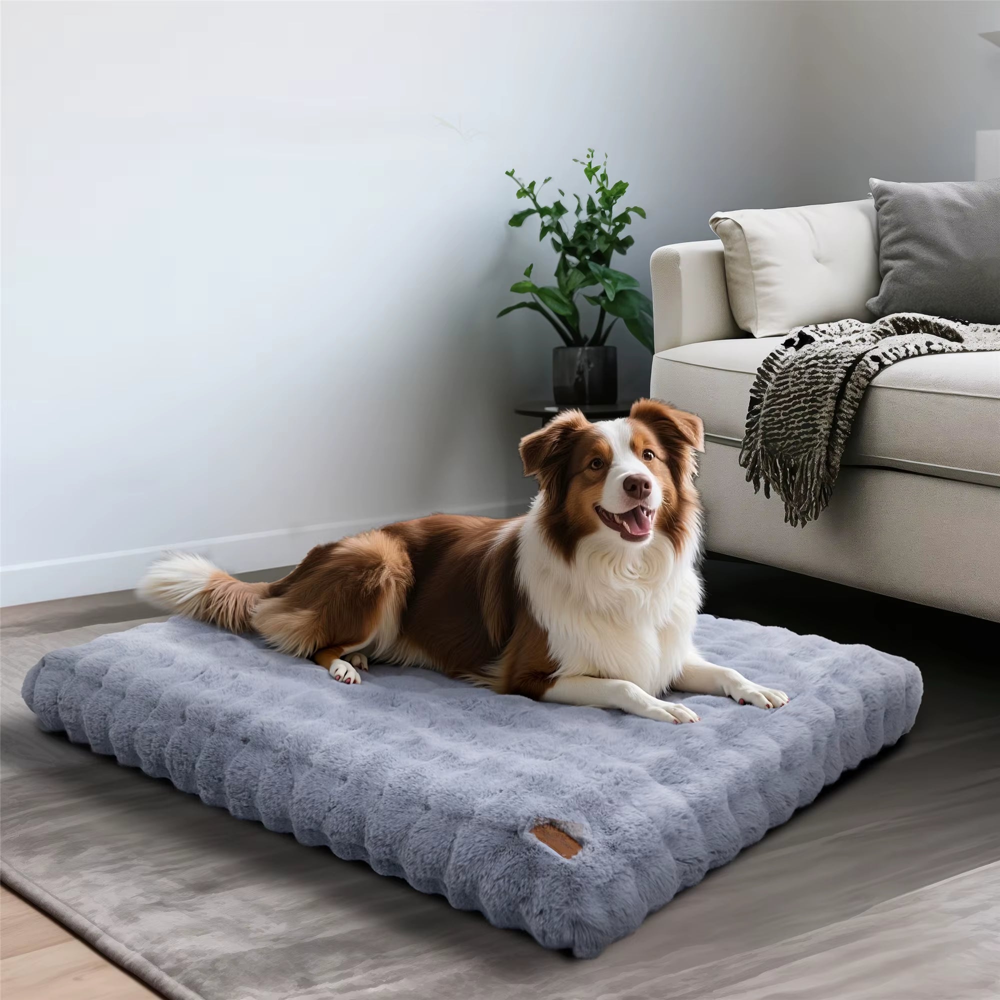 Fluffy Dog Crate Bed for Extra Large Dogs, Plush Faux Fur Crate Pad, Calming anti Anxiety Dog Bed, Washable Soft Warm Crate