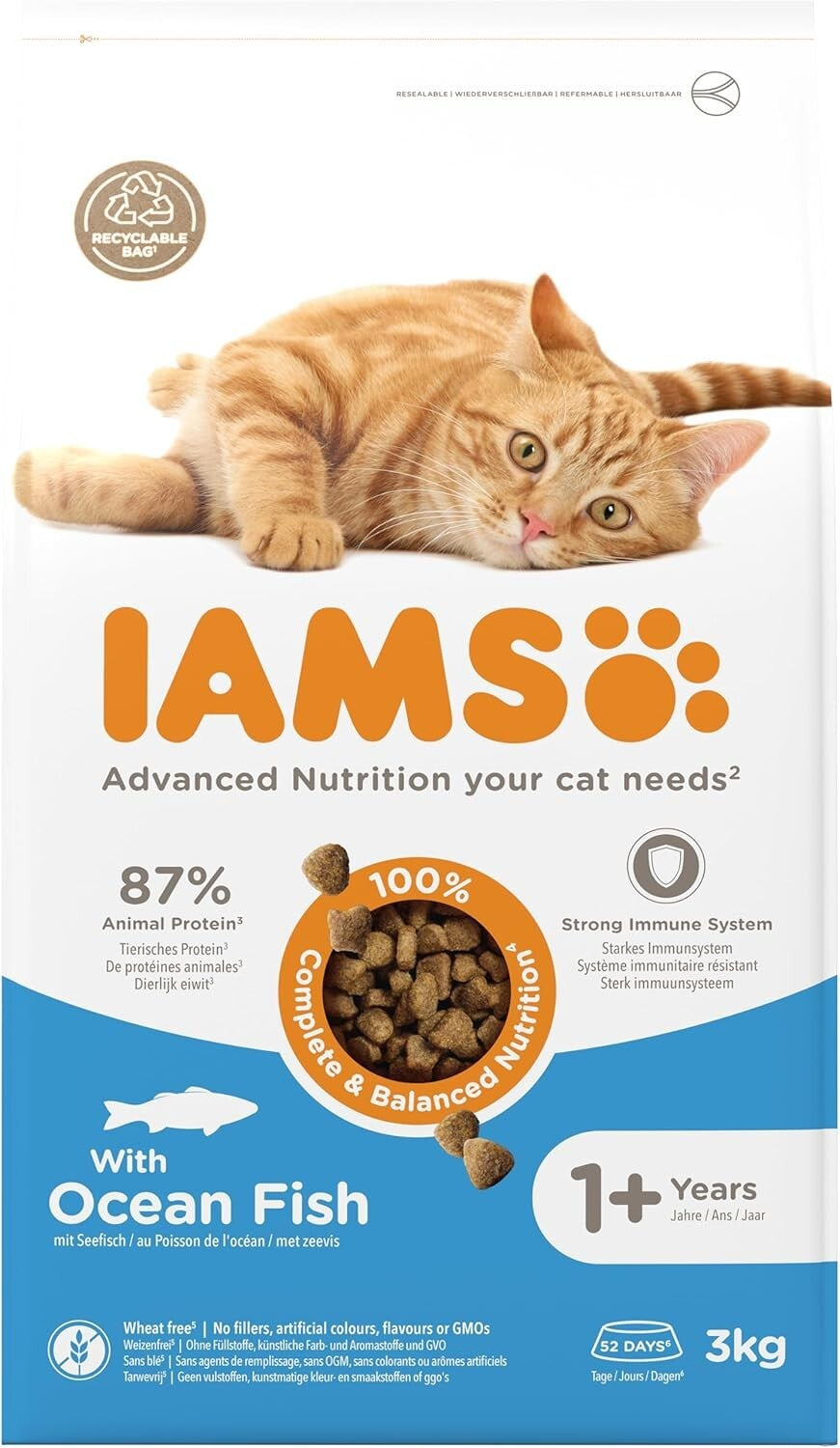 IAMS Complete Dry Cat Food for Adult 1+ Cats with Ocean Fish 3 Kg