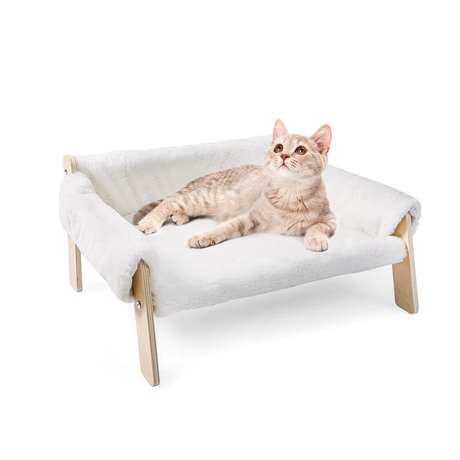 Large Cat Bed Sturdy Wooden Leg Raised Plush Cat Sofa Bed Kitten Bed for Indoor Cats - Soft Cat Couch