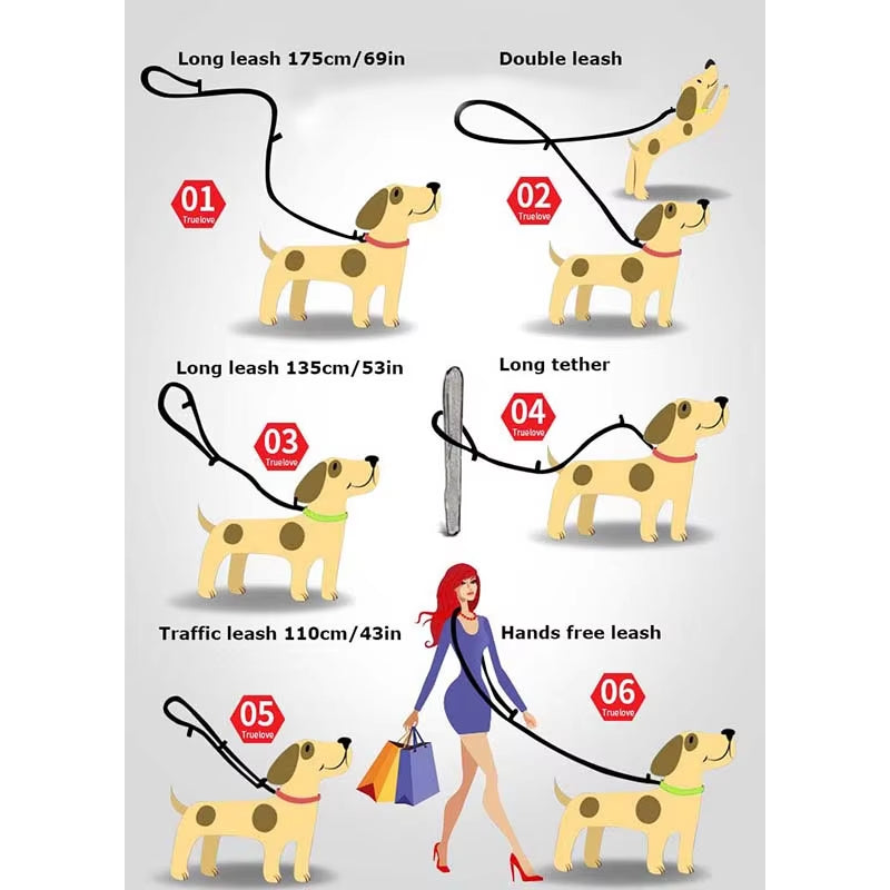 7 in 1 Multi-Purpose Adjustable Dog Lead Hand Free Pet Training Leash Reflective Dog Leash Walk 2 Dogs Harness TLL2411