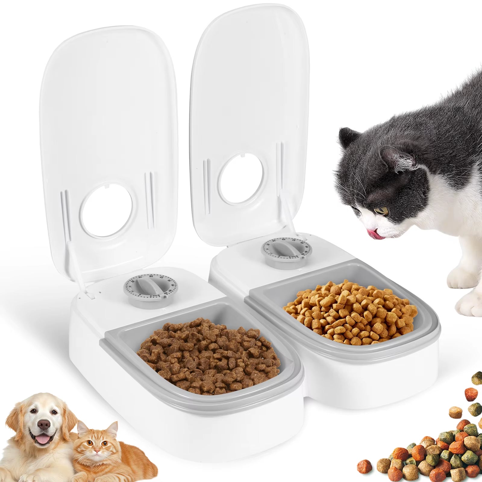 Automatic Pet Feeder for Dogs and Cats Dry and Wet Food Double Meal Separation Regular Quantitative Healthy Feeding