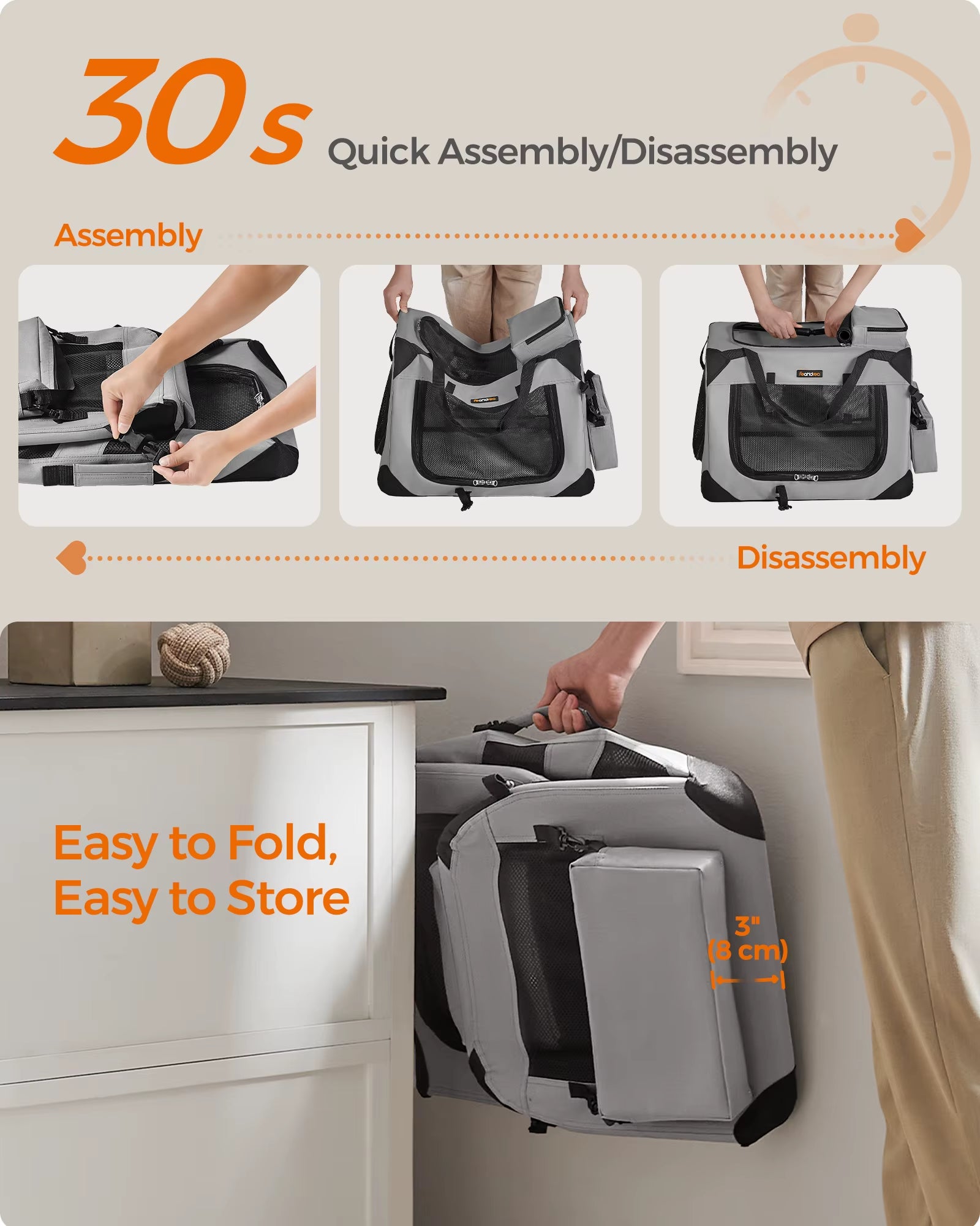 Foldable Pet Carrier Bag, Portable Dog Travel Crate, Soft Sided Dog Cat Pet Travel Carrier Large Dog Crate for Car