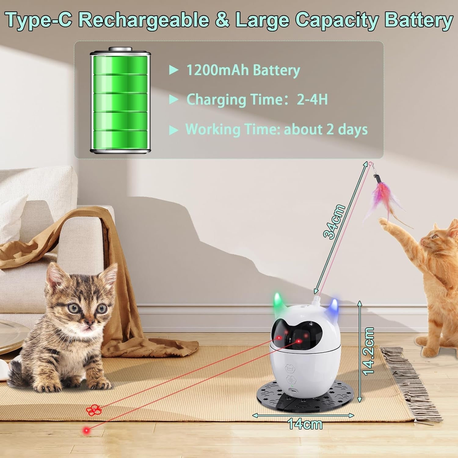 Automatic Cat Toy, 2In1 Rechargeable Interactive Cat Toy - Rotating Feather & Dual Light, Remote Control, Cat Toy for Indoor Cats Kittens - Michka