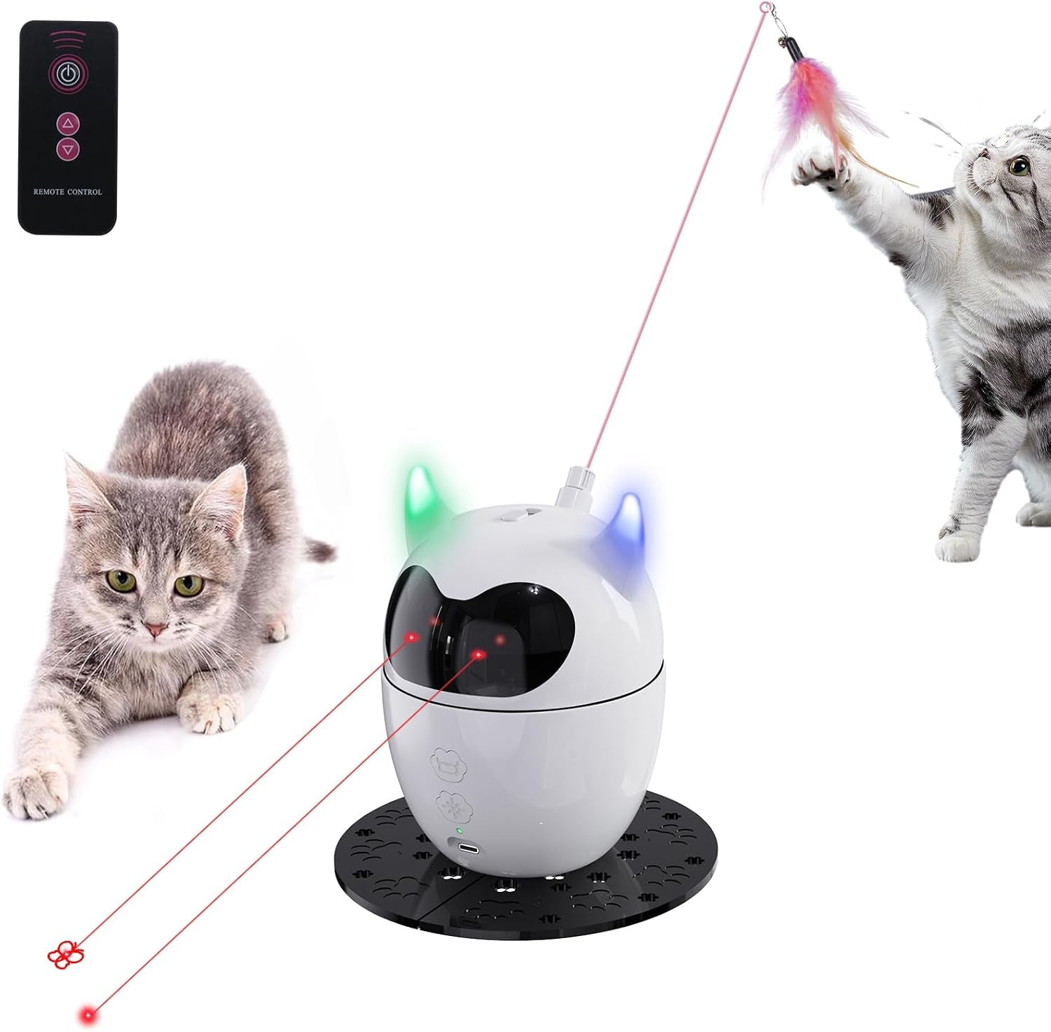 Automatic Cat Toy, 2In1 Rechargeable Interactive Cat Toy - Rotating Feather & Dual Light, Remote Control, Cat Toy for Indoor Cats Kittens - Michka