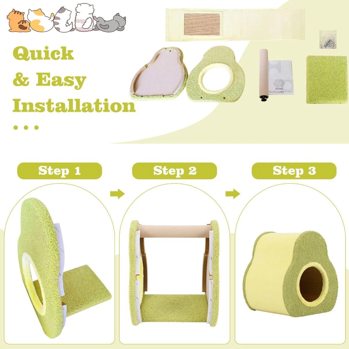 Avocado - Shaped Cat Hous with Jute Scratching Board and Mountain - Shaped Top - Michka