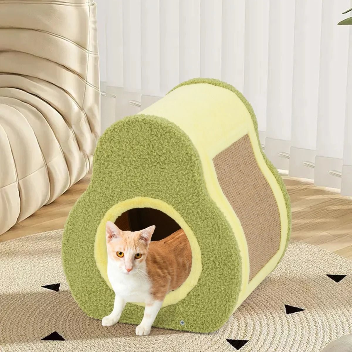 Avocado - Shaped Cat Hous with Jute Scratching Board and Mountain - Shaped Top - Michka