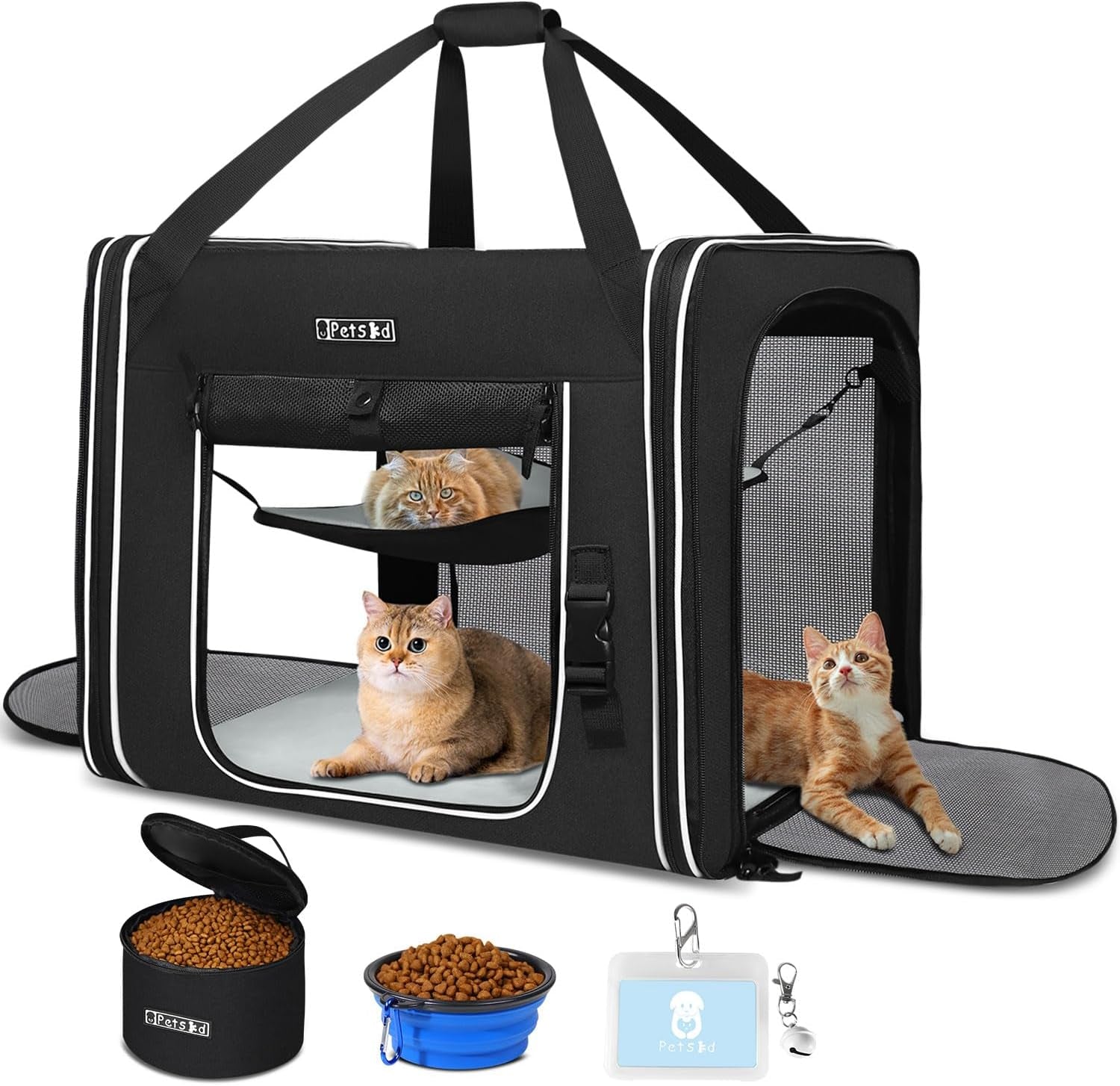 Combinable Pet Carrier for Large Cat or Medium Dog, 18"X17"X17" Large Cat Carrier for Car Travel, 2 Small Pet Soft Carriers with Food Bag, Bowl and Safety Locking Zippers for Vet, Camping - Michka