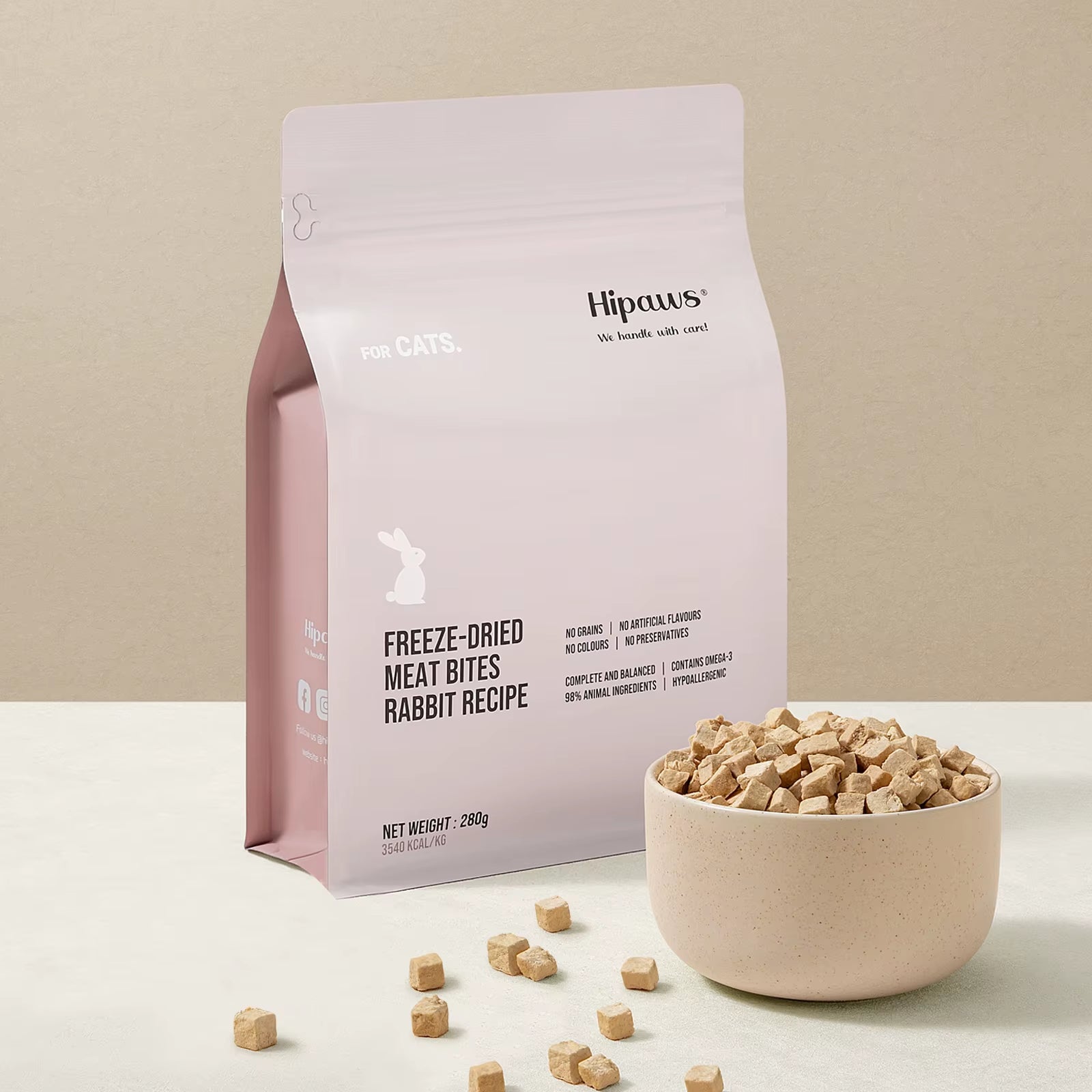 Complete Natural Rabbit Recipe Freeze - Dried Cat Food Treats Toppers 280G, Hypoallergenic No Grain Fresh Rabbit; Freeze Dr - Michka