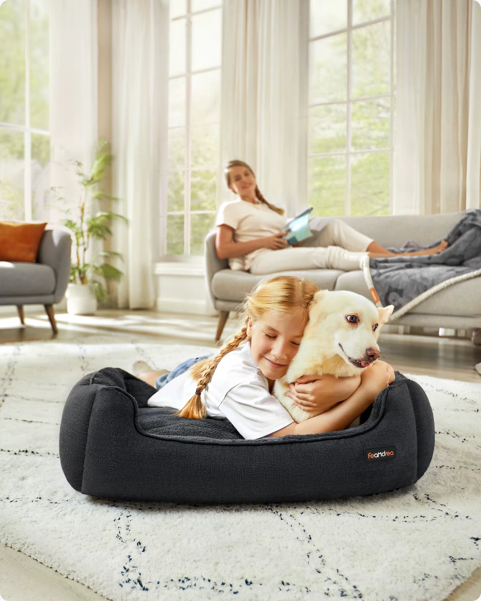 Dog Bed, Linen - Look Pet Bed, Dog Sofa Bed with Raised Edges, Non - Slip Bottom, Removable Washable Cover, 90 X 75 X 25 - Michka