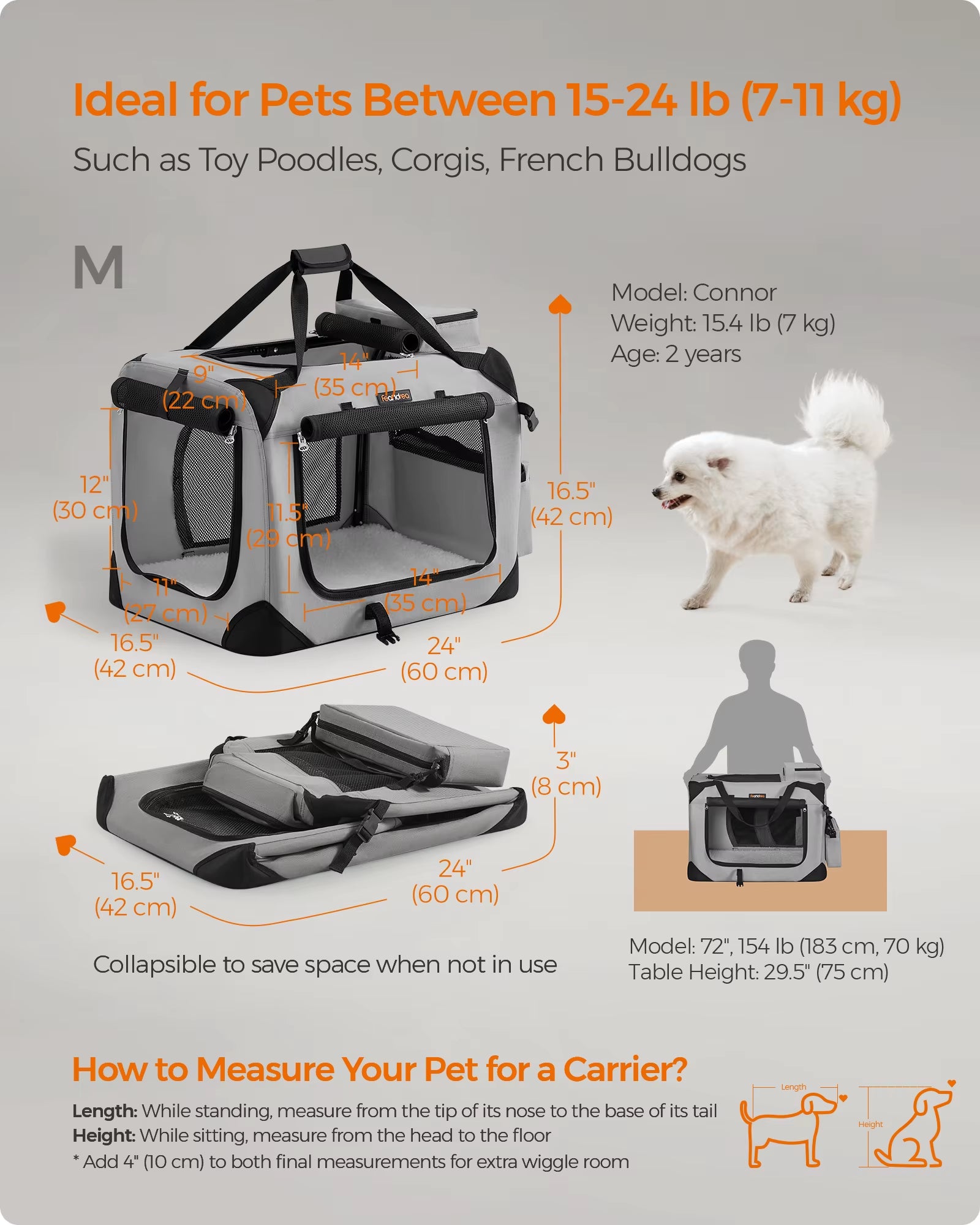 Foldable Pet Carrier Bag, Portable Dog Travel Crate, Soft Sided Dog Cat Pet Travel Carrier Large Dog Crate for Car